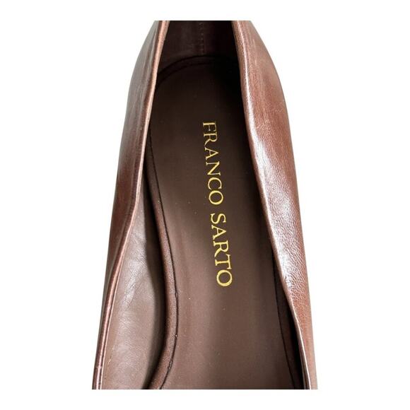 Franco Sarto Fanatic Heels Brown Studded Leather Peep Toe Stacked Heel Size 10M - Picture 7 of 14